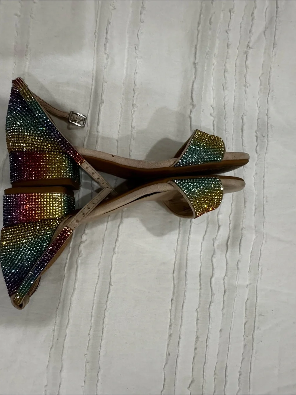 GB girls Nude Open-Toe Sandals with Rainbow Crystal Straps